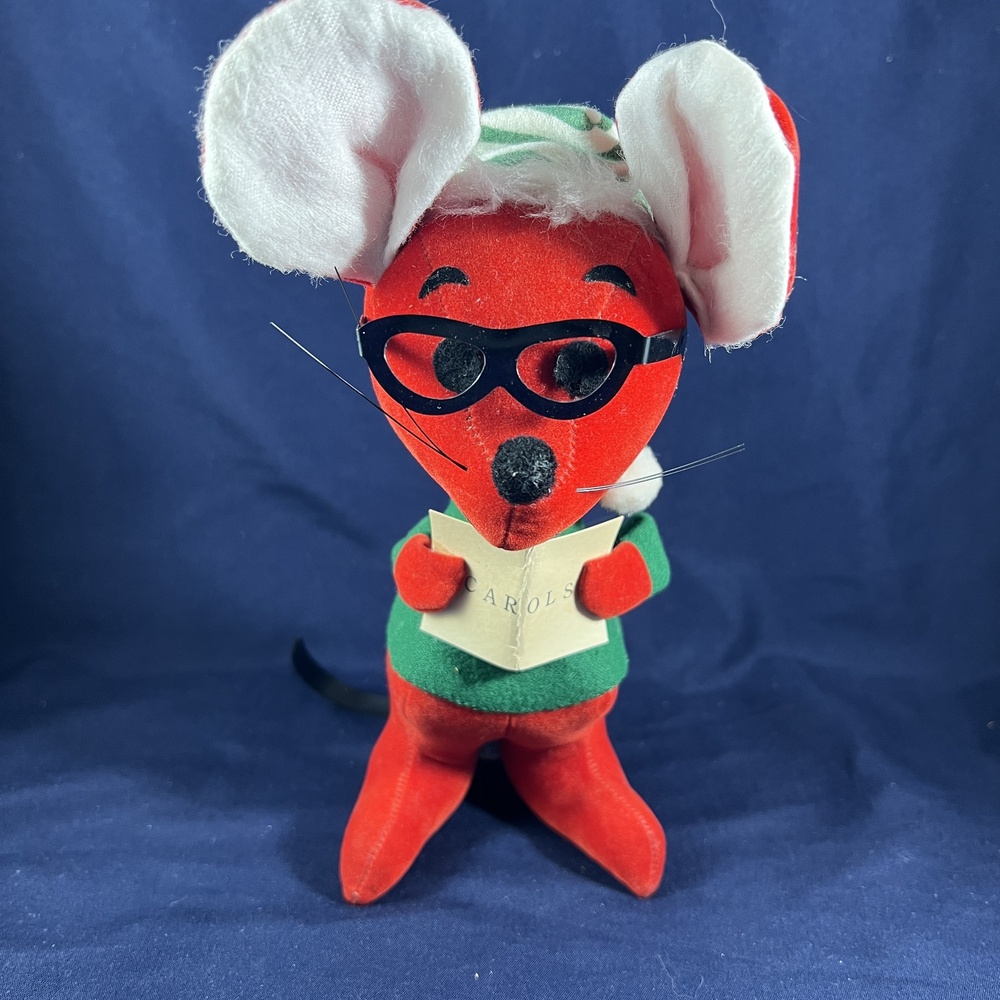 R Dakin And Co Caroling Mouse Red Green White Vintage Holiday Glasses Festive